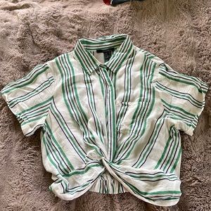 Forever 21, striped button down/pull over combo. Sinched in the back.